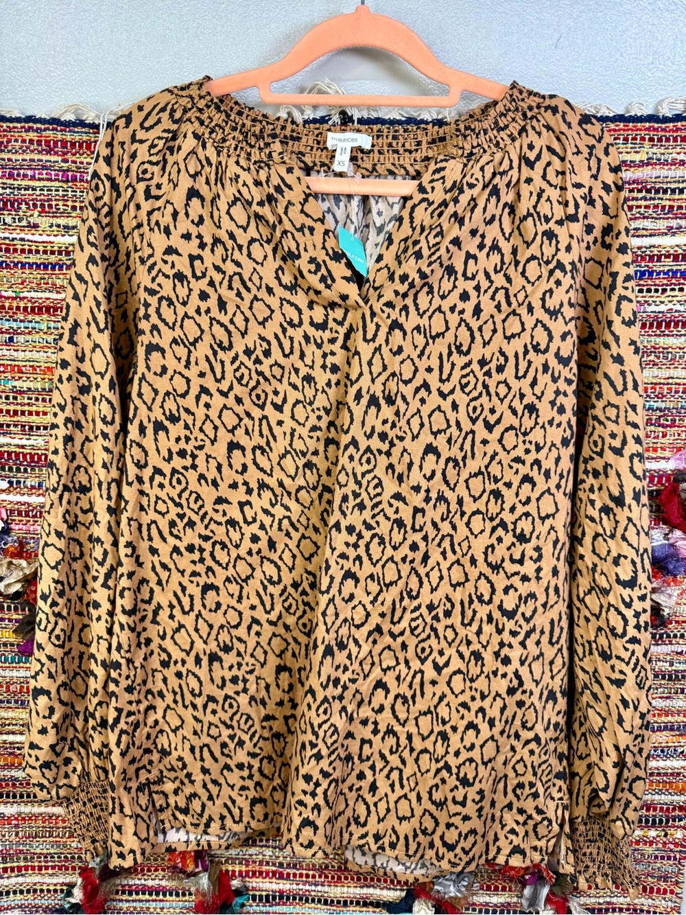 Maurices Tan and Black Leopard Print Peasant Blouse